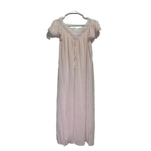 Vintage MISS ELAINE Pink Flutter Sleeve Full Length Nightgown MEDIUM READ USA